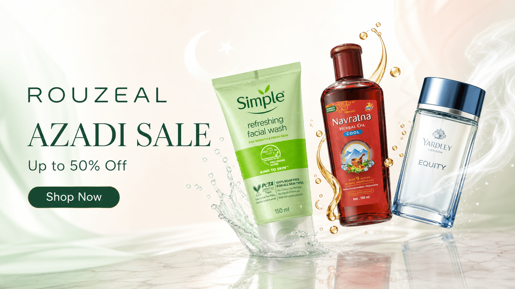 Rouzeal Azadi Sale - up to 50% off face washes, oils and perfumes. Shop now.
